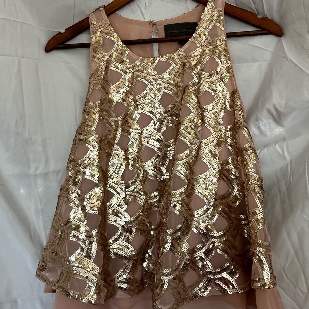 Anthropologie Pink Rose Gold Sequin Tank Top Size S, NWT, Sunday in Brooklyn